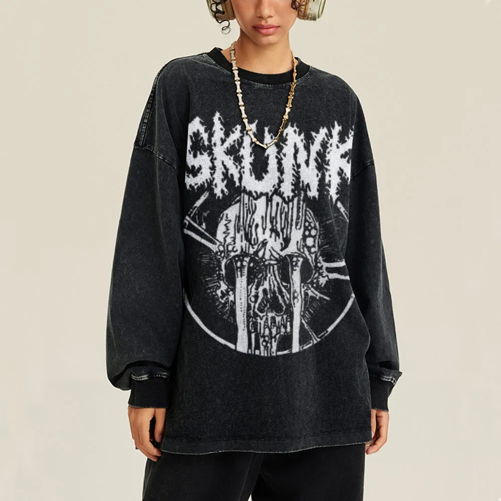 Oversized Vintage Washed Gothic Skunk Graphic Sweatshirt