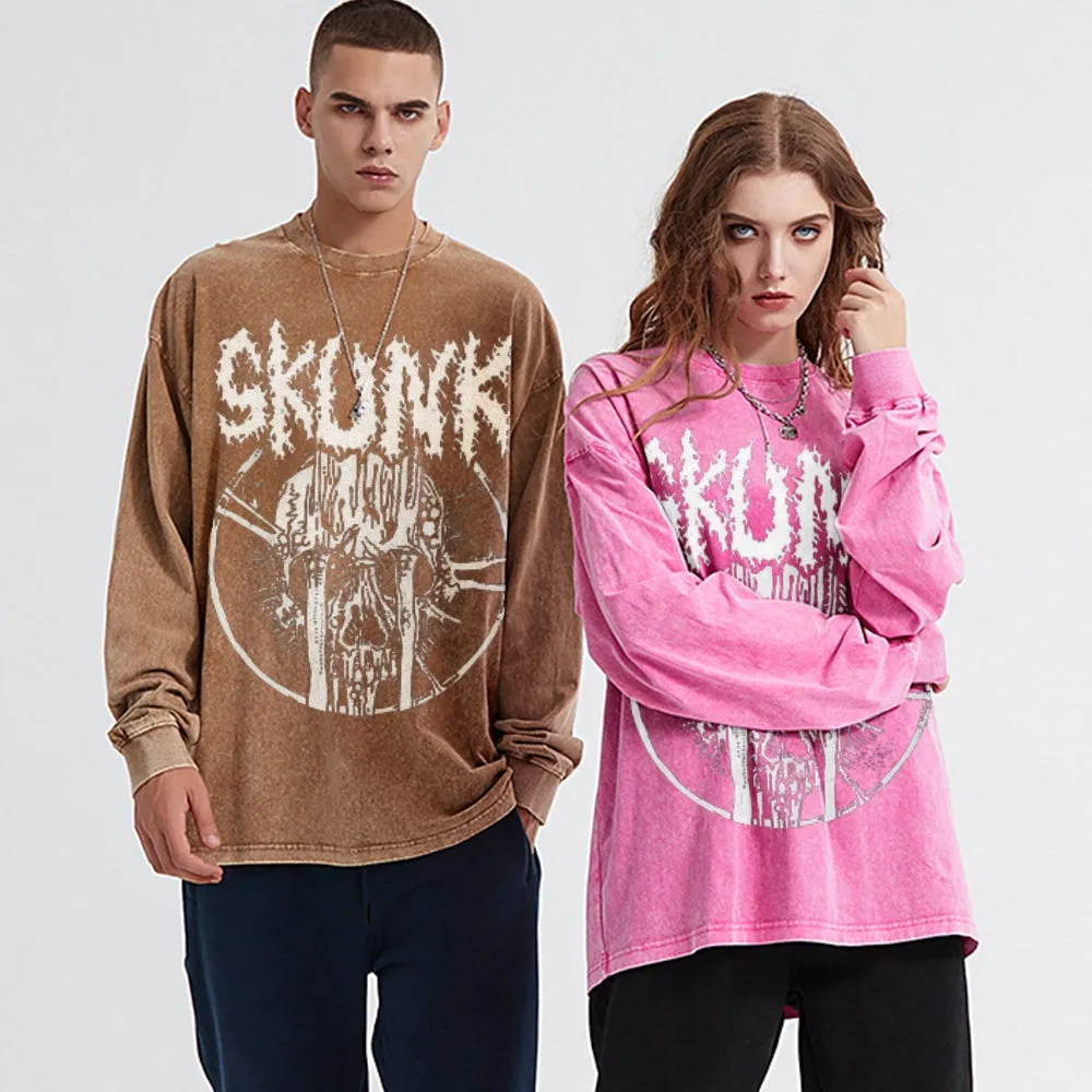 Oversized Vintage Washed Gothic Skunk Graphic Sweatshirt
