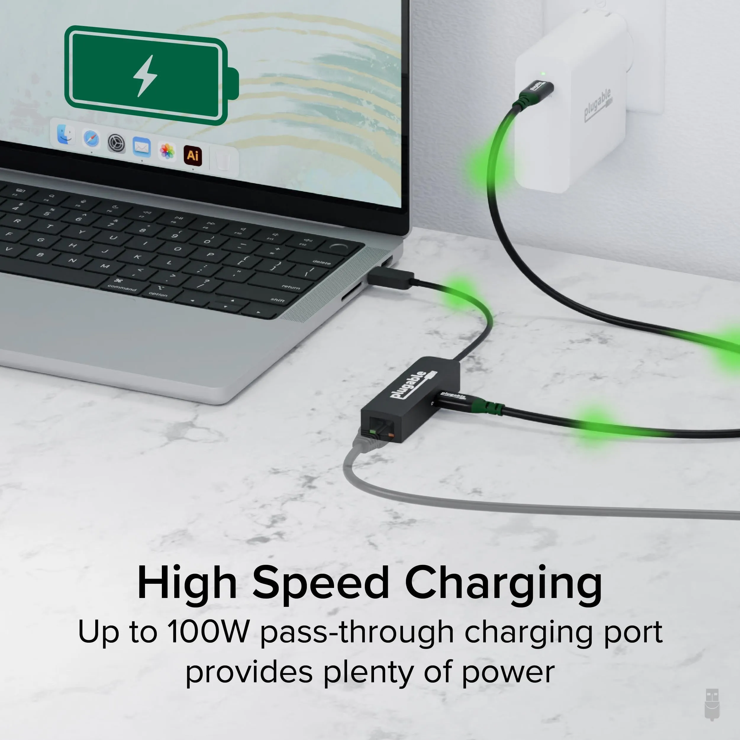 Plugable USB-C to 2.5 Gbps Ethernet Adapter with 100W USB-C Charging