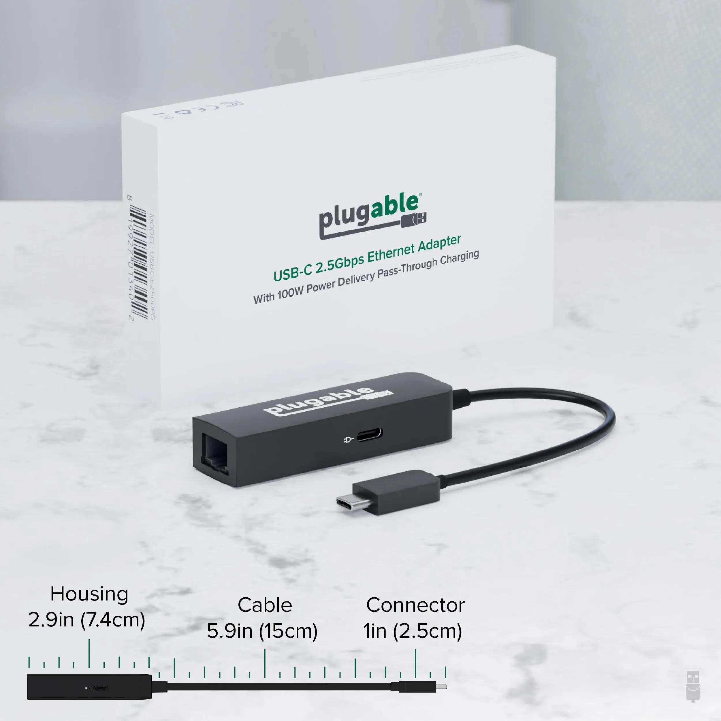 Plugable USB-C to 2.5 Gbps Ethernet Adapter with 100W USB-C Charging