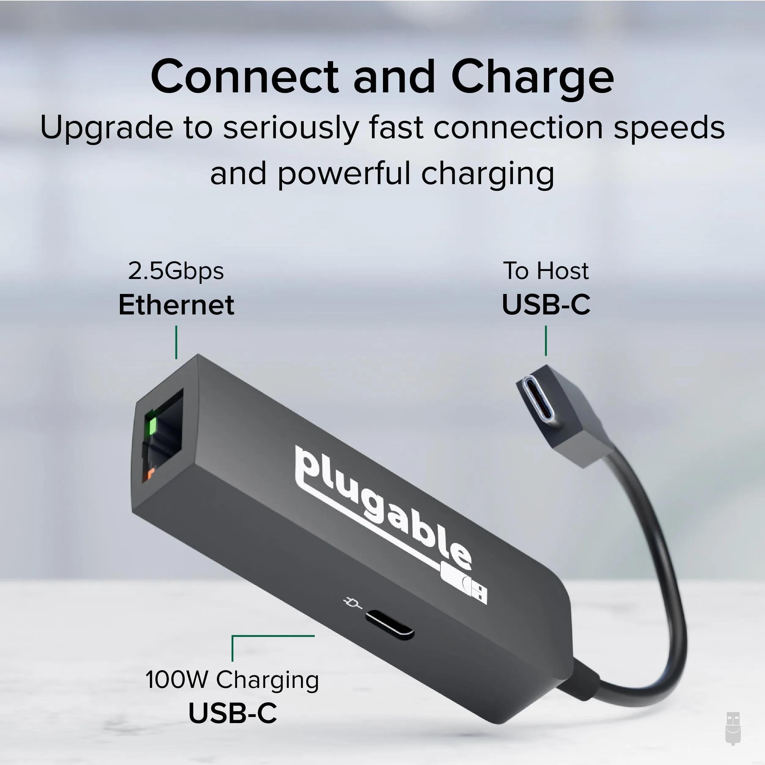 Plugable USB-C to 2.5 Gbps Ethernet Adapter with 100W USB-C Charging