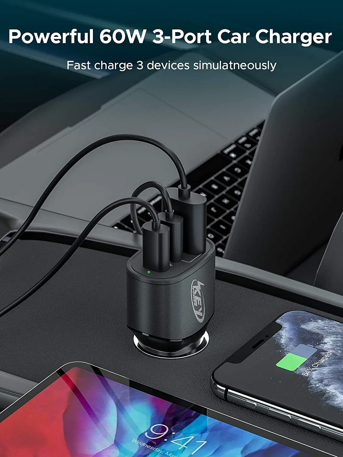 premium USB C Car Charger  60W Type C Fast Car Charger Adapter with USB-C & USB-A Port for iPhone 15 14 13 12 11 Max XS SE iPad Pro Samsung Galaxy Pixel