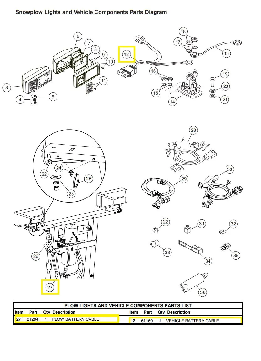 REPLACES WESTERN 61169 & 21294 VEHICLE AND PLOW BATTERY CABLE