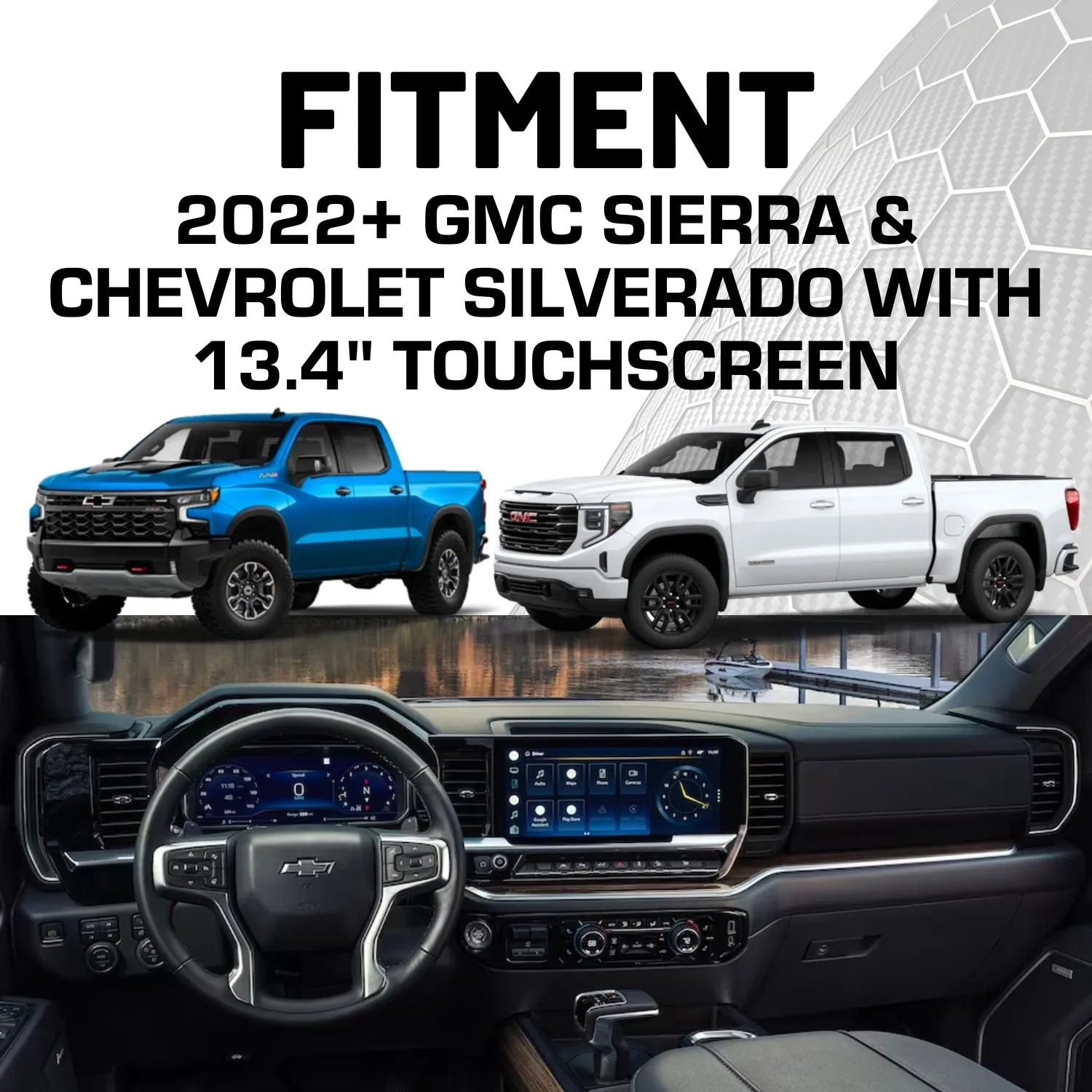 RubiGrid® 2022  GMC Sierra   Chevrolet Silverado Dash Mount 13.4" Screen