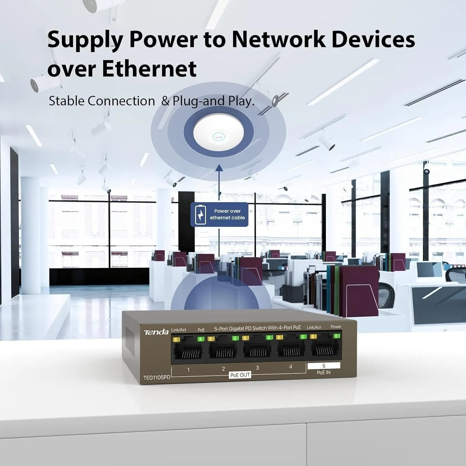 Tenda TEG1105PD 5-Port Network Switch Gigabit Power Delivery With 4-Port PoE 