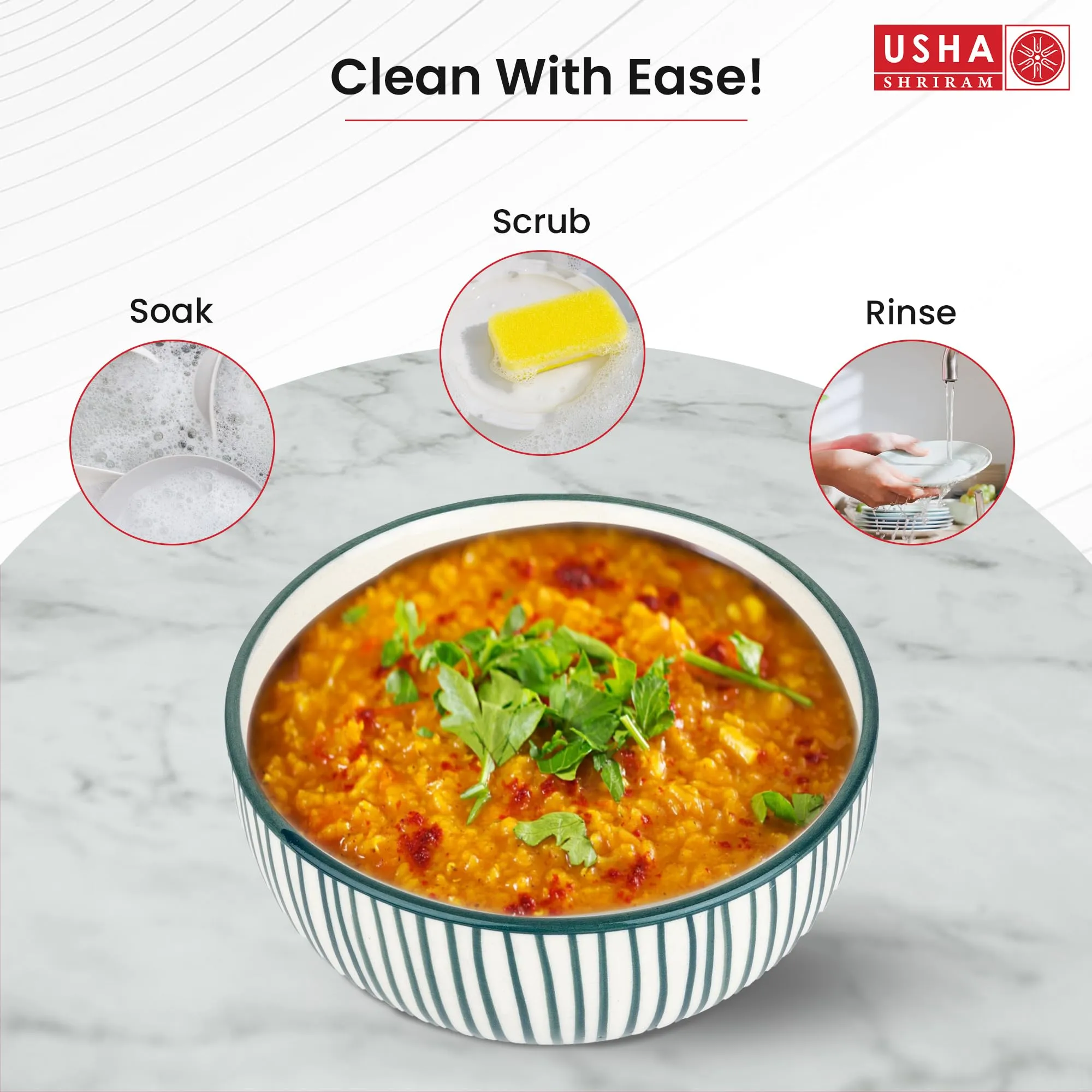 USHA SHRIRAM Ceramic Hand-Painted Bowl for Snacks & Dinner Microwave Safe | Refrigerator Safe | Scratch Resistant | Stain Proof | Dinnerware | Dinner Plate for Family Occasion (Design 2)