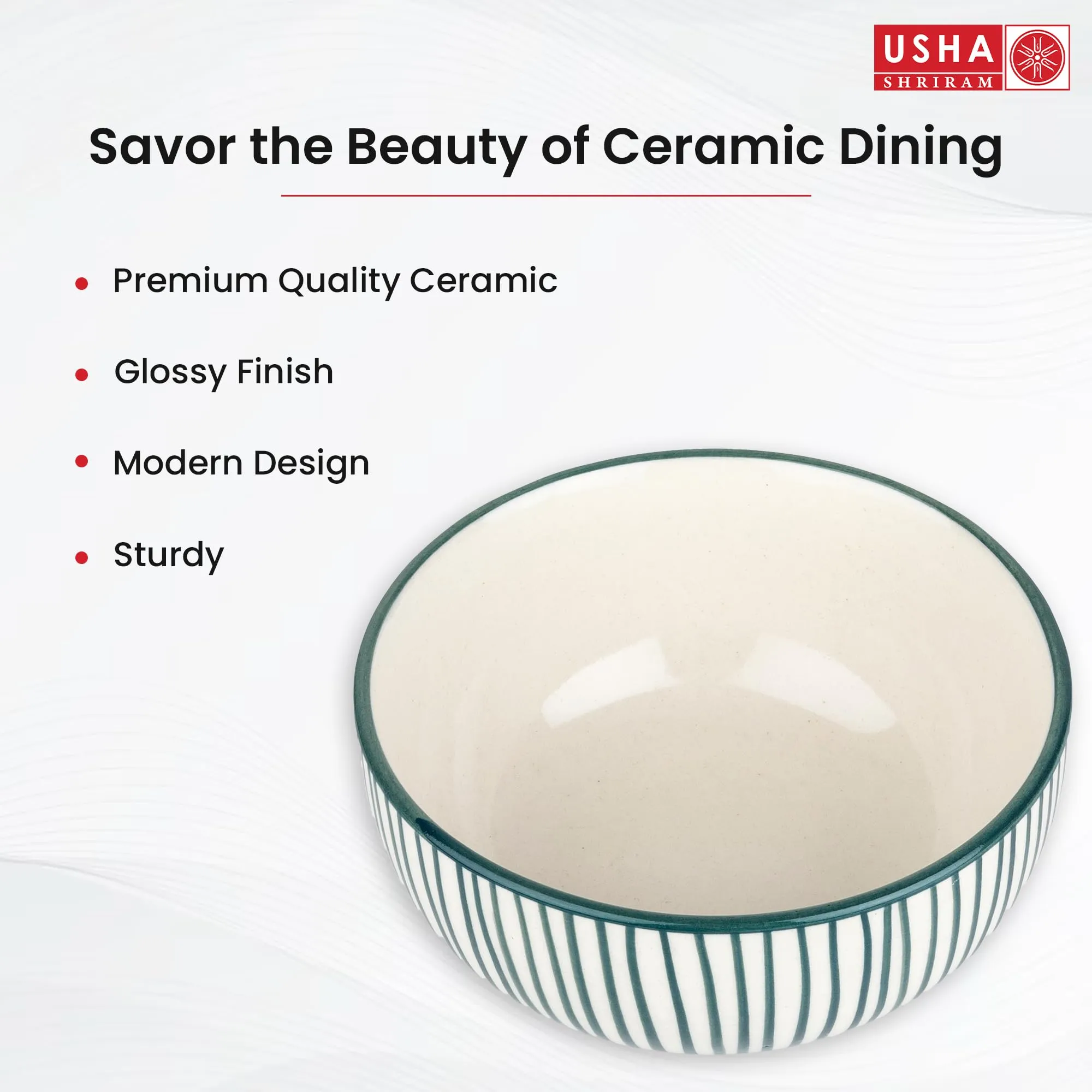 USHA SHRIRAM Ceramic Hand-Painted Bowl for Snacks & Dinner Microwave Safe | Refrigerator Safe | Scratch Resistant | Stain Proof | Dinnerware | Dinner Plate for Family Occasion (Design 2)