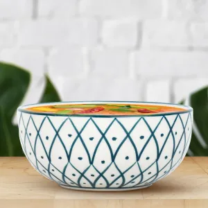 USHA SHRIRAM Ceramic Hand-Painted Bowl for Snacks & Dinner Microwave Safe | Refrigerator Safe | Scratch Resistant | Stain Proof | Dinnerware | Dinner Plate for Family Occasion (Design 4)