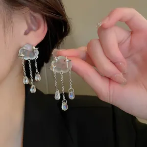 VAIGE Celestial Dreams Resin Star and Cloud Long Tassel Earrings - Water Drop Design in Pastel Colors
