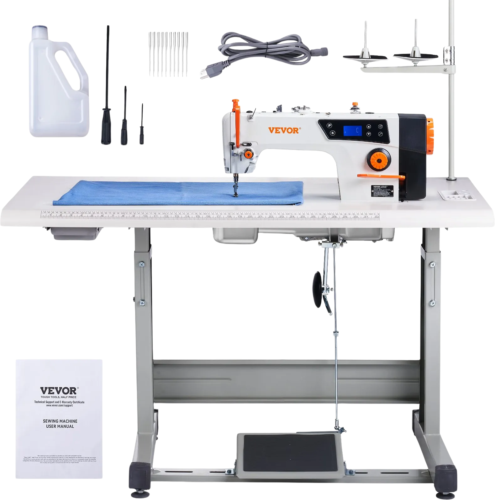 Vevor Industrial Sewing Machine 550W Heavy-Duty Lockstitch 5000 S.P.M Clear Control Panel and Table Stand New