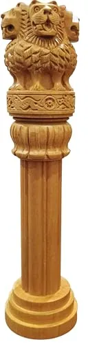Wooden Ashoka Stambh Handicraft Ashoka Pillar Office & Home Decor Showpiece, Yellow Size - 8 Inch